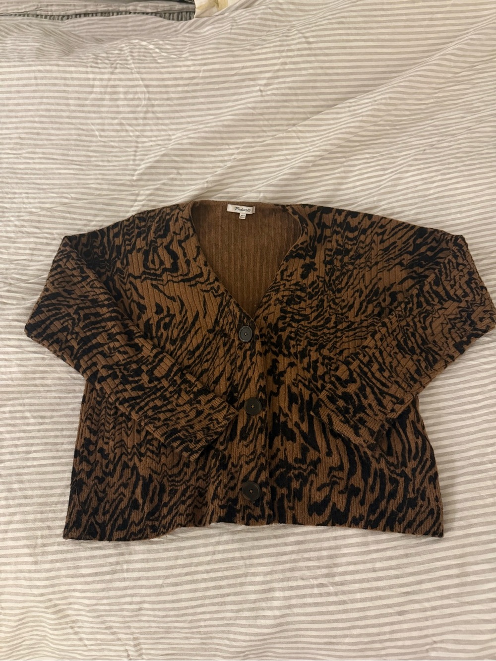 Madewell Brown and Black Patterned Button Front Women's Cardigan